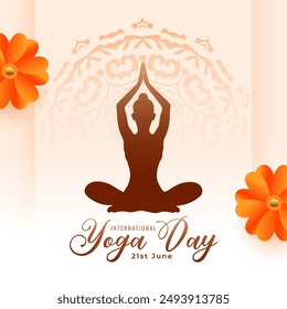 international yoga day mandala poster with flower decor vector