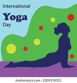International Yoga Day with yoga mat and tree bush