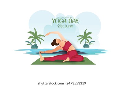 International Yoga Day on 21st June, girls doing asana and meditation practice yoga day