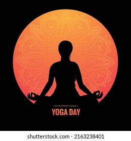 International yoga day on woman sitting in yoga pose design