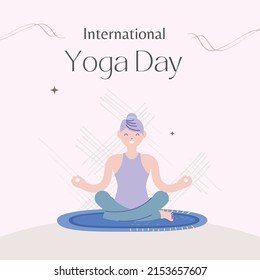 Internationaler Yogatag, rosafarbener Hintergrund, Internationale Yoga-Tag-21. Juni, Vektorgrafik.