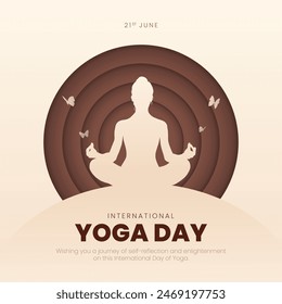 International Yoga Day Post and Greeting Card Design. Modern and Elegant Yoga Day Creative with Woman in Meditation Pose Vector Illustration