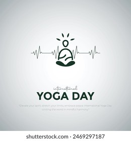 Día Internacional del Yoga Post y Diseño de Tarjetas de Felicitación. Día de Yoga Moderno y Elegante Creativo con Mujer en Meditación Posar Ilustración vectorial.