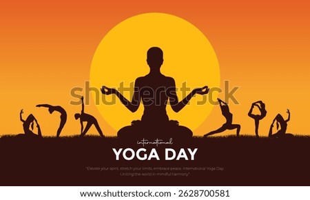 International Yoga Day Post and Greeting Card Design. Modern and Elegant Yoga Day Creative with Woman in Meditation Pose Vector Illustration.