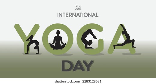 international yoga day poster or banner. yoga body posture. silhouettes of woman practicing yoga. vector illustration design