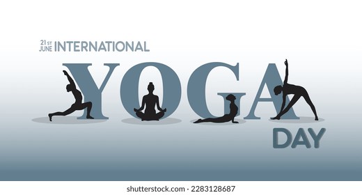 international yoga day poster or banner. yoga body posture. silhouettes of woman practicing yoga. vector illustration design