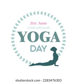 International yoga day poster or banner. Woman silhouette in meditation, in yoga pose.  vector, illustration