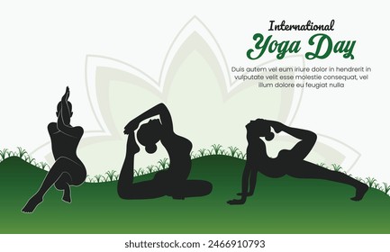 Diseño de póster del Día Internacional del Yoga con Vector de silueta de ejercicios y poses de yoga para mujeres