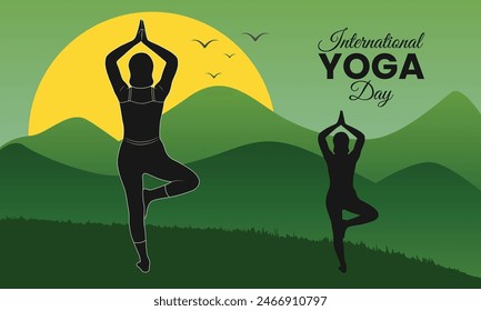 Diseño de póster del Día Internacional del Yoga con Vector de silueta de ejercicios y poses de yoga para mujeres