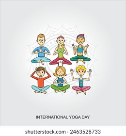 International Yoga Day poster, illustration of a woman doing yoga exercise and pose, Yoga day celebration