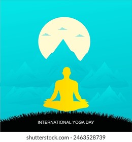 International Yoga Day poster, illustration of a woman doing yoga exercise and pose, Yoga day celebration