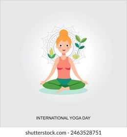 International Yoga Day poster, illustration of a woman doing yoga exercise and pose, Yoga day celebration