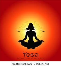 International Yoga Day poster, illustration of a woman doing yoga exercise and pose, Yoga day celebration