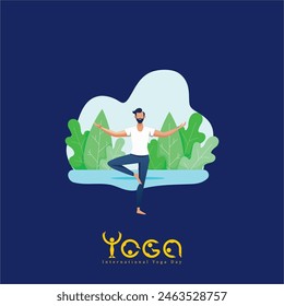 International Yoga Day poster, illustration of a woman doing yoga exercise and pose, Yoga day celebration