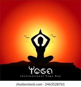 International Yoga Day poster, illustration of a woman doing yoga exercise and pose, Yoga day celebration