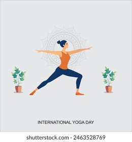 International Yoga Day poster, illustration of a woman doing yoga exercise and pose, Yoga day celebration