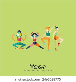 International Yoga Day poster, illustration of a woman doing yoga exercise and pose, Yoga day celebration