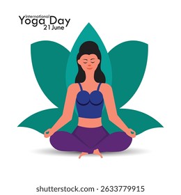 International Yoga Day poster. Women meditating in yoga lotus posture