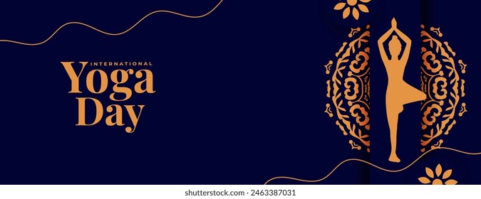international yoga day purple banner woman in yoga posture vector