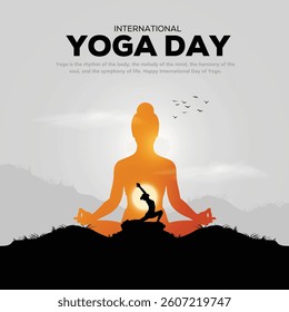 international yoga day. Silhouette yoga body posture. group of Women's practicing yoga. vector illustration design landscape background.
