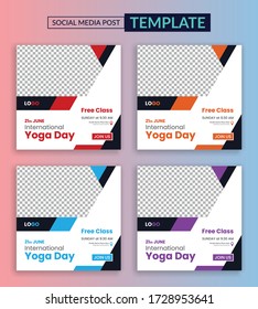 International yoga day social media post template, World yoga day promo social media banner design templates