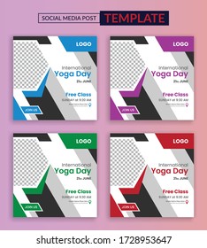 International yoga day social media post template, World yoga day promo social media banner design templates