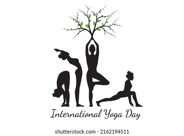 International Yoga Day, surya namaskar. Silhouette yoga. Vector illustration