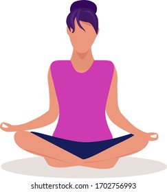 International Yoga Day, a traditional holiday. A girl in a pose is meditating. Graphic drawing. Close-up. Cartoon style. Can be used for web design, posters, diplomas, magazines.