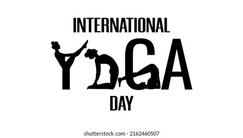 International yoga day vector banner. Black silhouette in yoga poses