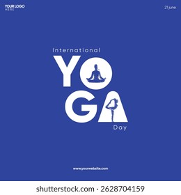 International Yoga Day Vector Design. Minimal Blue Background with Yoga Silhouettes vector illustration.