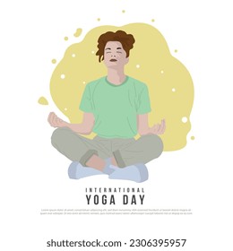 International Yoga Day vector flat design people doing meditation