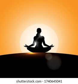 International Yoga Day vector illustration, sunrise background. Yoga Day on 21st June.