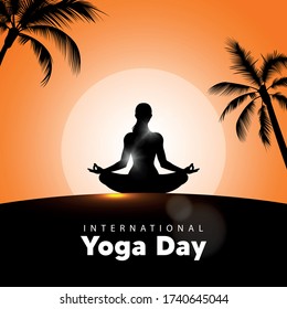 International Yoga Day vector illustration, sunrise background. Yoga Day on 21st June.