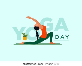 International Yoga Day, Vector illustration of woman doing yoga pose banner design 