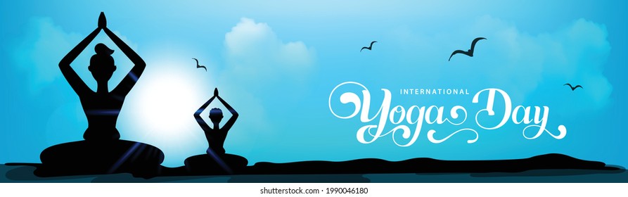 International Yoga Day Vector Illustration Website Banner Design Background.