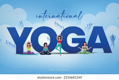 international Yoga day, vector illustration of people doing yoga. 