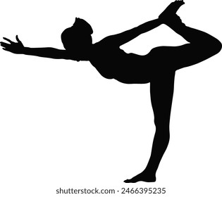 International Yoga Day Vector Illustration. Woman Yoga Pose Silhouette. Isolated on White Background