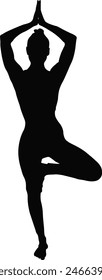 International Yoga Day Vector Illustration. Woman Yoga Pose Silhouette. Isolated on White Background