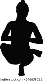 International Yoga Day Vector Illustration. Woman Yoga Pose Silhouette. Isolated on White Background