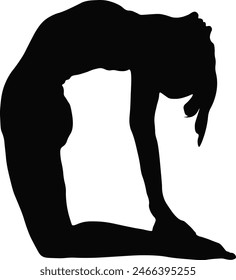 International Yoga Day Vector Illustration. Woman Yoga Pose Silhouette. Isolated on White Background