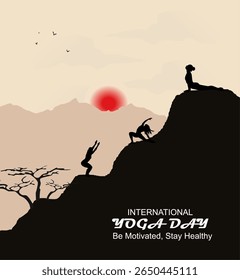 International yoga day vector illustration June 21. Woman doing yoga pose.