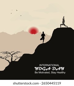 International yoga day vector illustration June 21. Woman doing yoga pose.