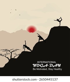 International yoga day vector illustration June 21. Woman doing yoga pose.