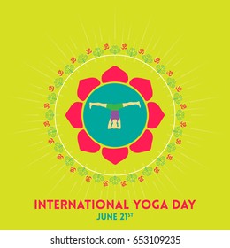 International Yoga Day Vector Illustration Banner, Brochure And Poster Design. June 21st Celebrates World Yoga Day.