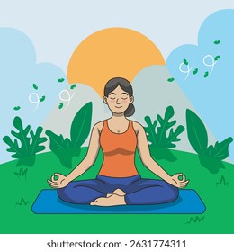 International yoga day vector. Yoga relaxing posture. Minimal vector illustration design
