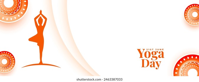 international yoga day white banner woman practicing surya namaskar vector