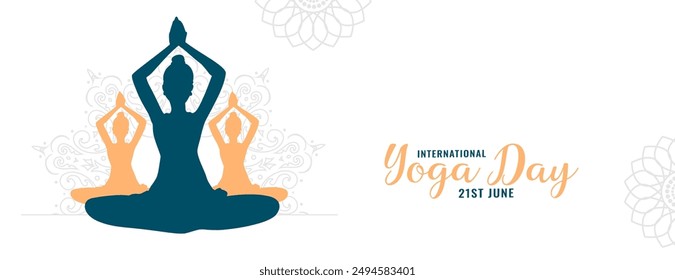 international yoga day white banner woman in posture vector