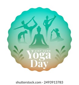 international yoga day, woman in different yoga asana with leaves vector