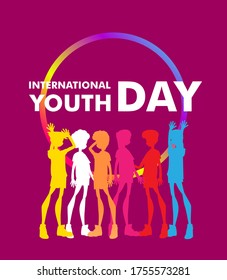 International youth day. August 12. Campaign vector illustration with colorful crowd people for friendship symbol