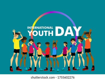 International youth day. August 12. Campaign vector illustration with colorful crowd people for friendship symbol